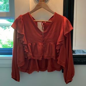 Gorgeous flowy burnt orange/pink blouse